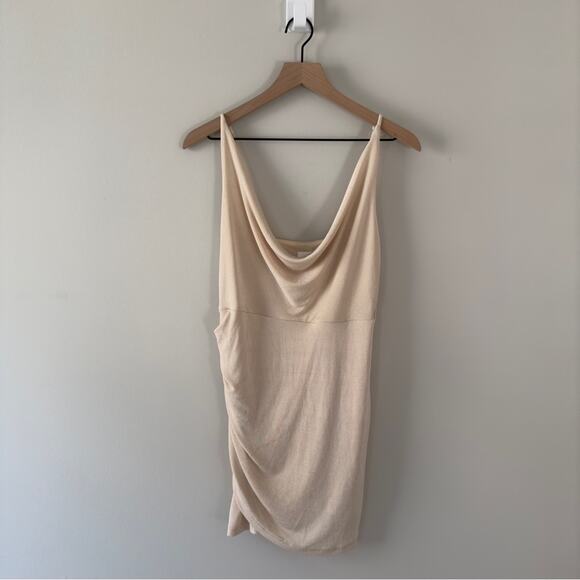 Anthropologie Mable Beige Draped Faux Wrap Dress adjustable spaghetti straps M - Picture 1 of 12